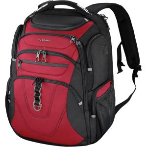 KROSER Friendly Travel Laptop Backpack 17.3 inch XXXL Gaming Backpack Water-Repellent College Daypack Business Backpack with RFID Pockets & USB Port for Men/Women-Black/Red(Black/Red-18.4)