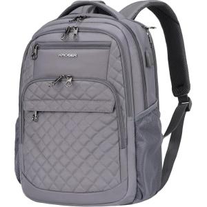 KROSER Travel Laptop Backpack 17 Inch Large Computer Backpack Water-Repellent Daypack with USB Charging Port RFID Pockets for Work/Business/College/Men/Women(Quilted)(Quilted Dark Grey)