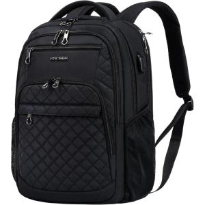 KROSER Travel Laptop Backpack 17 Inch Large Computer Backpack Water-Repellent Daypack with USB Charging Port RFID Pockets for Work/Business/College/Men/Women(Quilted)(Quilted Black)