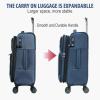 KROSER Softside Expandable checked Luggage with Front Business Pockets，24 Inch Suitcases with Spinner Wheels & Built-in TSA Lock, Durable Suitcase Rolling Luggage, Navy(Haze Blue-24)