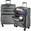 KROSER Softside Expandable checked Luggage with Front Business Pockets，24 Inch Suitcases with Spinner Wheels & Built-in TSA Lock, Durable Suitcase Rolling Luggage, Navy(Grey-24)