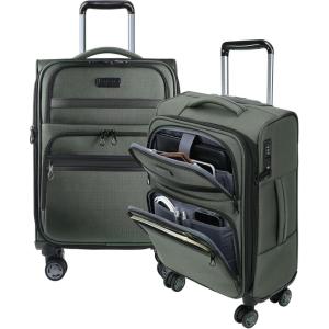 KROSER Softside Expandable checked Luggage with Front Business Pockets，24 Inch Suitcases with Spinner Wheels & Built-in TSA Lock, Durable Suitcase Rolling Luggage, Navy(Army Green-20)