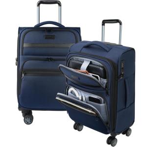 KROSER Softside Expandable checked Luggage with Front Business Pockets，24 Inch Suitcases with Spinner Wheels & Built-in TSA Lock, Durable Suitcase Rolling Luggage, Navy(Navy-20)
