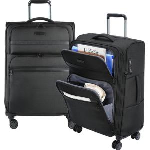 KROSER Softside Expandable checked Luggage with Front Business Pockets，24 Inch Suitcases with Spinner Wheels & Built-in TSA Lock, Durable Suitcase Rolling Luggage, Navy(Black-24)
