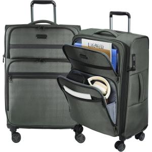 KROSER Softside Expandable checked Luggage with Front Business Pockets，24 Inch Suitcases with Spinner Wheels & Built-in TSA Lock, Durable Suitcase Rolling Luggage, Navy(Army Green-24)