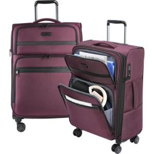 KROSER Softside Expandable checked Luggage with Front Business Pockets，24 Inch Suitcases with Spinner Wheels & Built-in TSA Lock, Durable Suitcase Rolling Luggage, Navy(Burgundy-24)