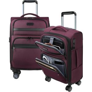 KROSER Softside Expandable checked Luggage with Front Business Pockets，24 Inch Suitcases with Spinner Wheels & Built-in TSA Lock, Durable Suitcase Rolling Luggage, Navy(Burgundy-20)