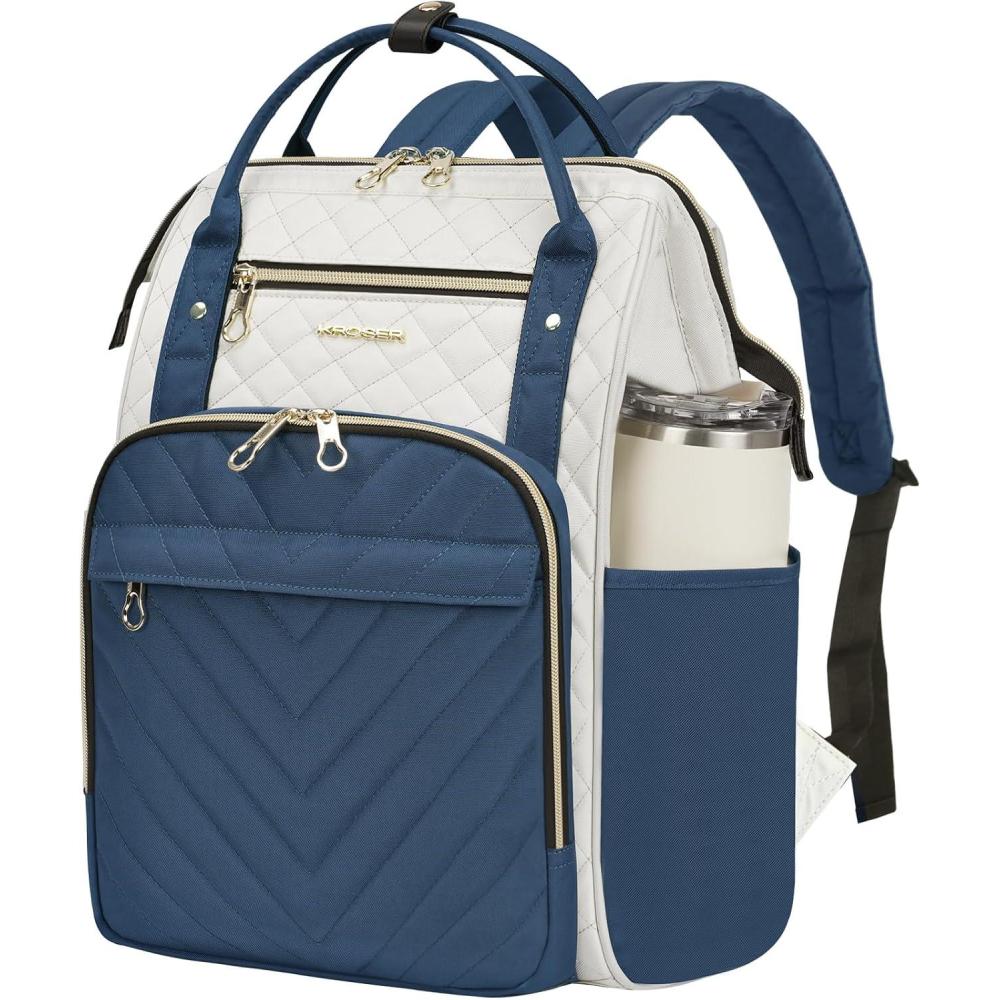 imageKROSER Laptop Backpack 17 Stylish Backpack Water Repellent College Casual Daypack with USB Port Travel Business Work Bag for MenWomenBeigeHaze BlueBeigeHaze Blue