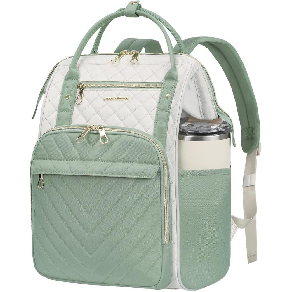 imageKROSER Laptop Backpack 17 Stylish Backpack Water Repellent College Casual Daypack with USB Port Travel Business Work Bag for MenWomenBeigeHaze BlueBeigeLight Green