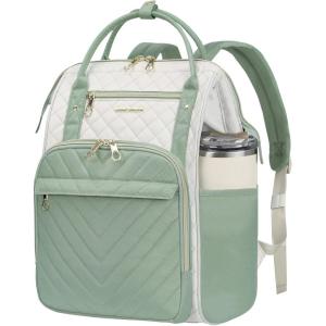 KROSER Laptop Backpack 17″ Stylish Backpack Water Repellent College Casual Daypack with USB Port Travel Business Work Bag for Men/Women-Beige/Haze Blue(Beige/Light Green)