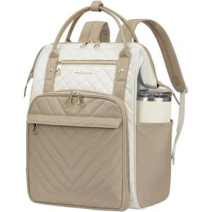 KROSER Laptop Backpack 17″ Stylish Backpack Water Repellent College Casual Daypack with USB Port Travel Business Work Bag for Men/Women-Beige/Haze Blue(Beige/Khaki)