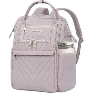 KROSER Laptop Backpack 17″ Stylish Backpack Water Repellent College Casual Daypack with USB Port Travel Business Work Bag for Men/Women-Beige/Haze Blue(Quilted Dusty Pink)