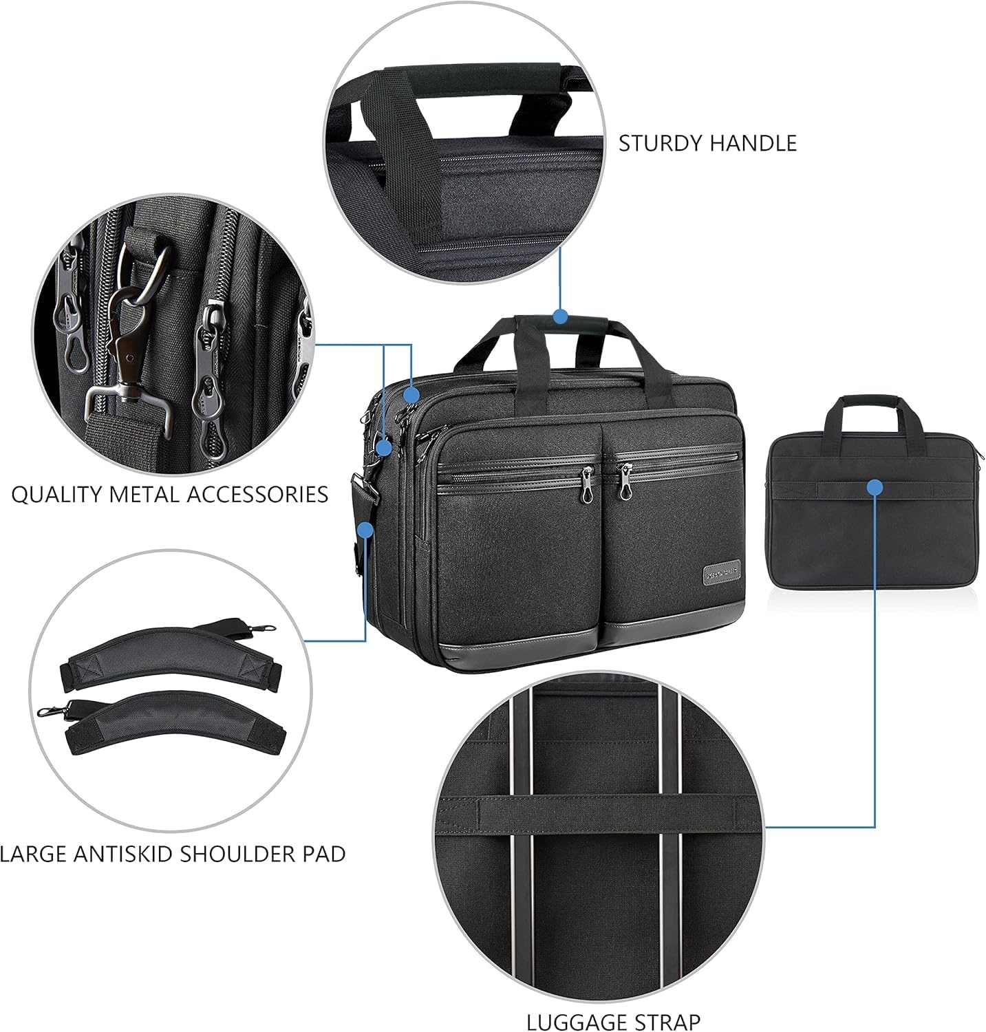 image:imageKROSER 173 Inch Laptop Computer Bag Messenger WaterRepellent Briefcase Expandable large capacity padded laptop protectionshoulder and luggage strap for business daily and travelBlack