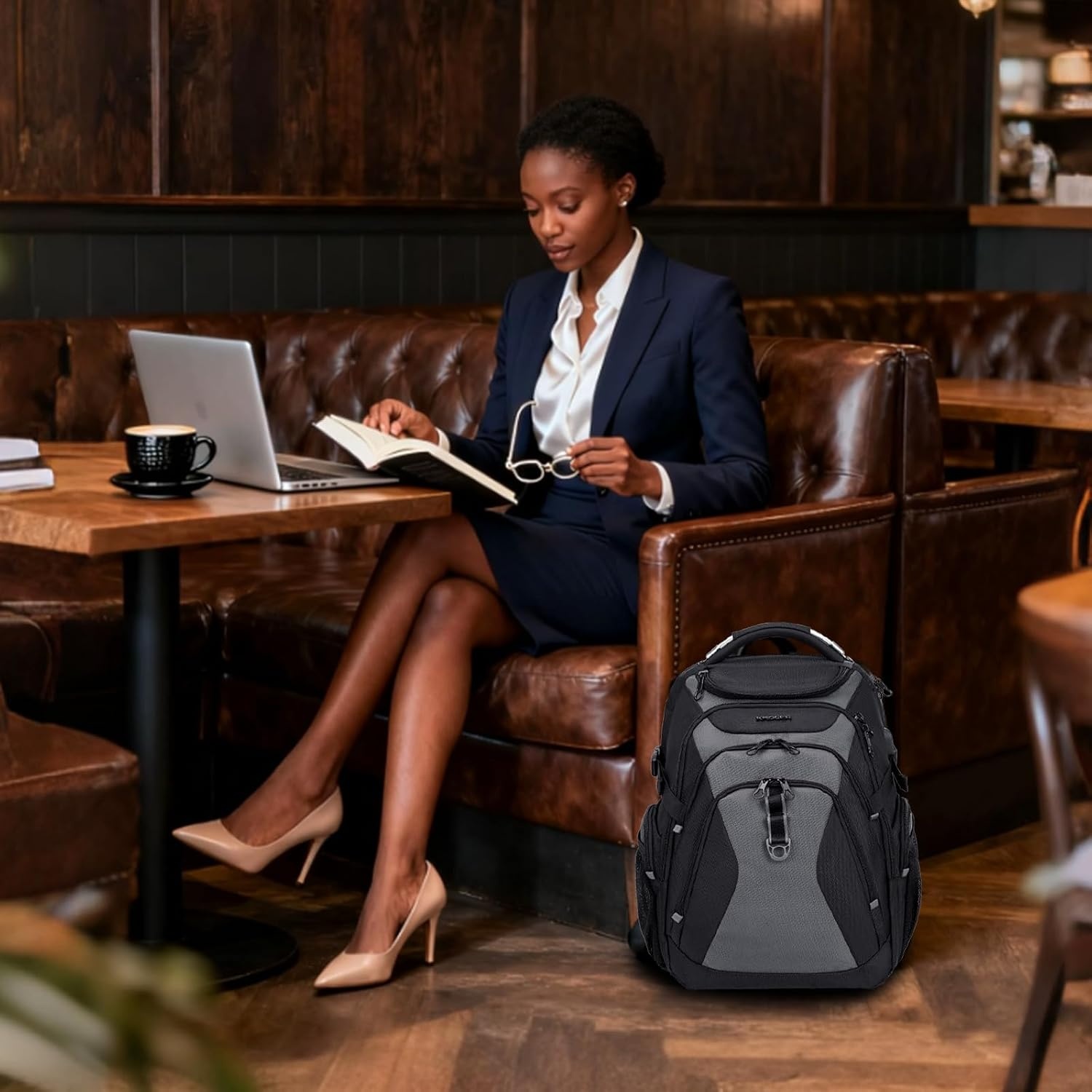 image:imageKROSER Laptop Backpack 184 Inch Computer Backpack for MenWomenCollege Travel with Hard Shell Saferoom RFID Pockets WaterRepellent Business Daypack Stylish Bag Women Black Army Green XXXLBlackGrey184
