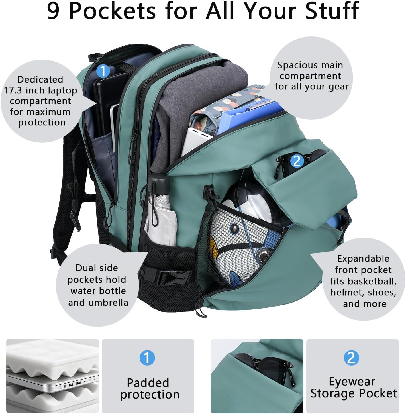 image:imageKROSER Travel Backpack for men Laptop Carry On Backpack Flight Approved 173 inch Laptop Computer Bag Casual Daypack for Weekender Business Hiking Can accommodate basketballDesertGreen173