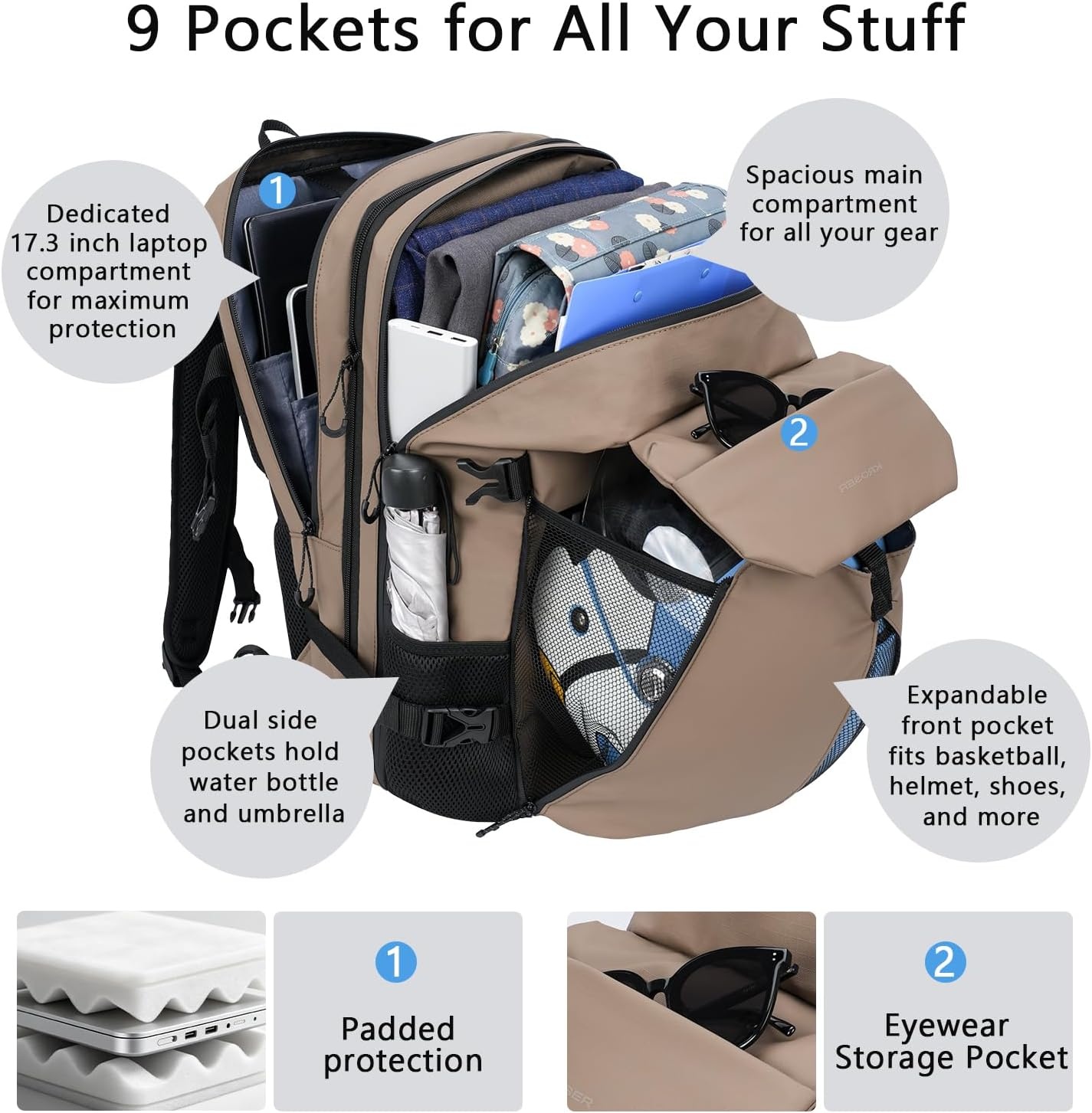 image:imageKROSER Travel Backpack for men Laptop Carry On Backpack Flight Approved 173 inch Laptop Computer Bag Casual Daypack for Weekender Business Hiking Can accommodate basketballDesertDesert173