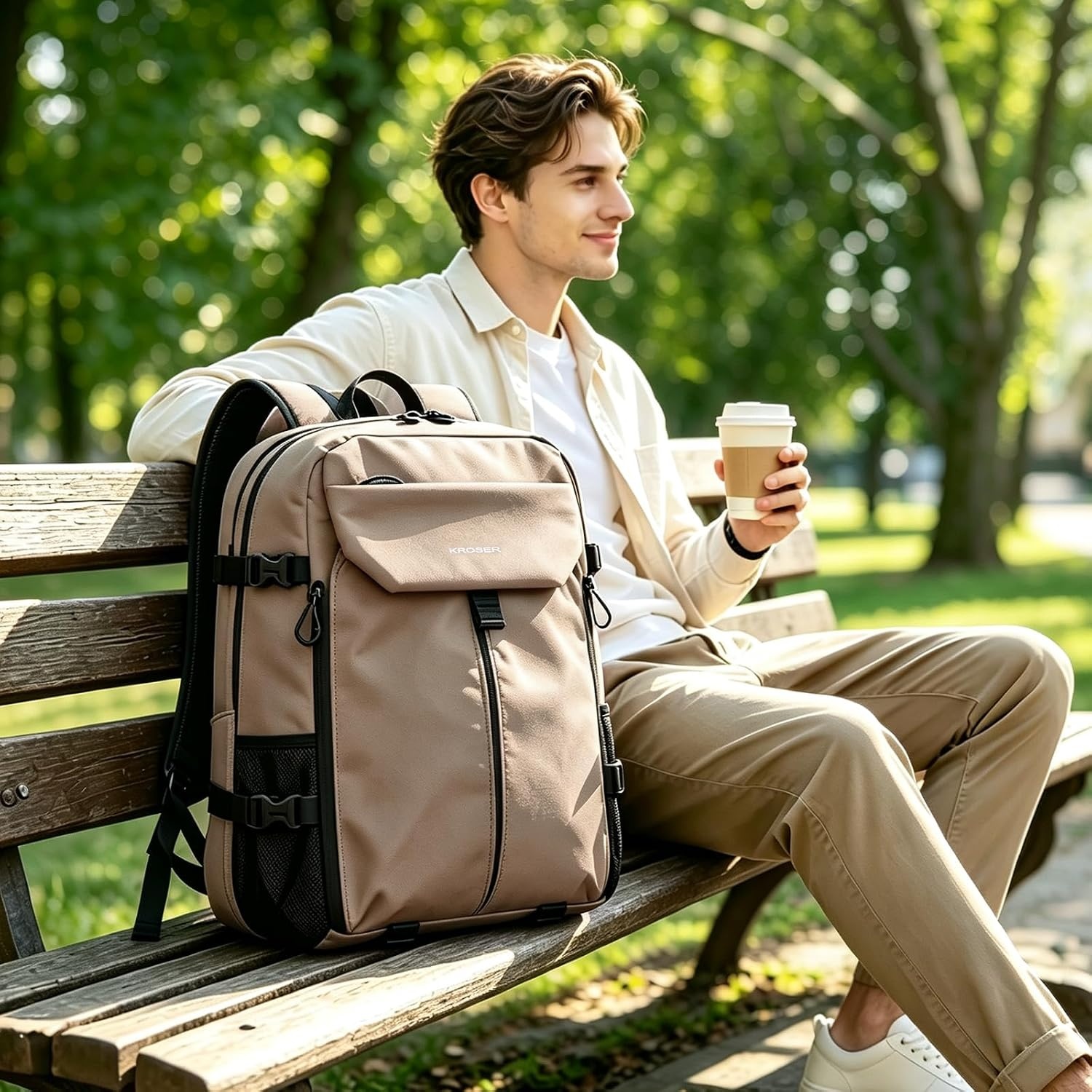 image:imageKROSER Travel Backpack for men Laptop Carry On Backpack Flight Approved 173 inch Laptop Computer Bag Casual Daypack for Weekender Business Hiking Can accommodate basketballDesertDesert173