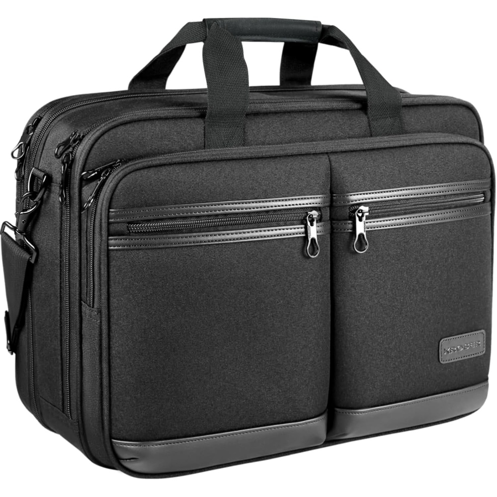 image:imageKROSER 173 Inch Laptop Computer Bag Messenger WaterRepellent Briefcase Expandable large capacity padded laptop protectionshoulder and luggage strap for business daily and travelBlack