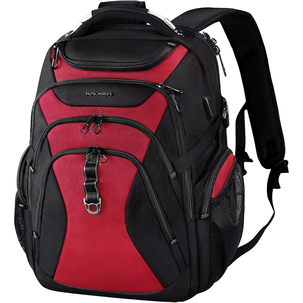 image:imageKROSER Laptop Backpack 184 Inch Computer Backpack for MenWomenCollege Travel with Hard Shell Saferoom RFID Pockets WaterRepellent Business Daypack Stylish Bag Women Black Army Green XXXLBlackRed184