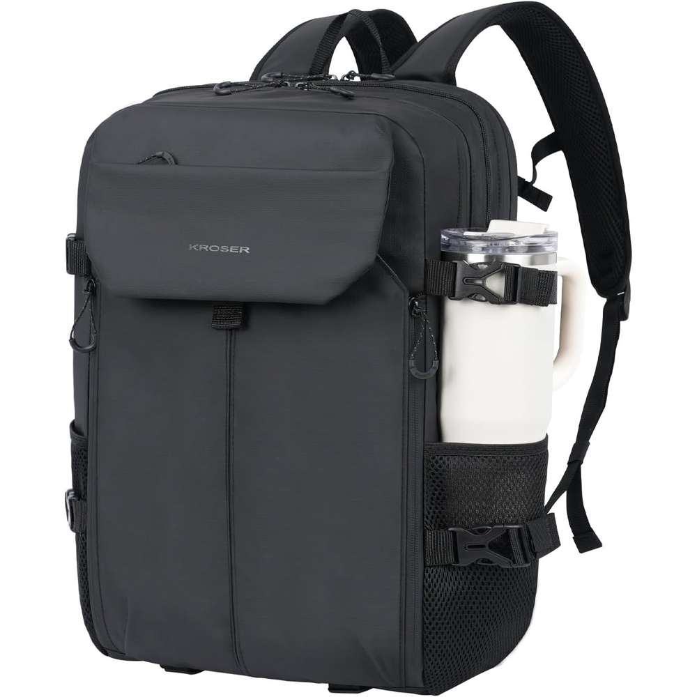 image:imageKROSER Travel Backpack for men Laptop Carry On Backpack Flight Approved 173 inch Laptop Computer Bag Casual Daypack for Weekender Business Hiking Can accommodate basketballDesertBlack173