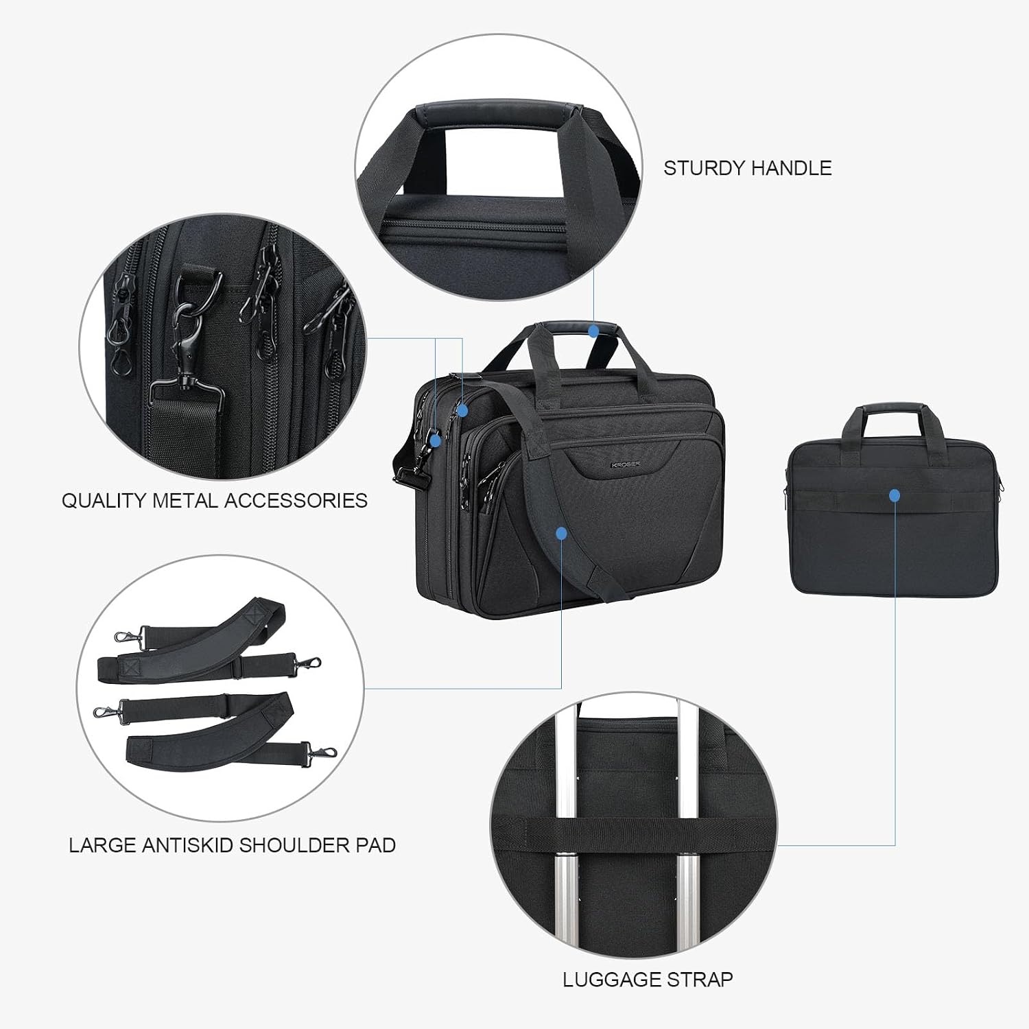image:imageKROSER 173 Inch Laptop Computer Briefcase WaterRepellent Messenger BagBlack
