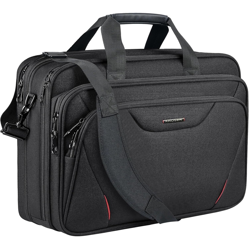 image:imageKROSER 173 Inch Laptop Computer Briefcase WaterRepellent Messenger BagBlackRed